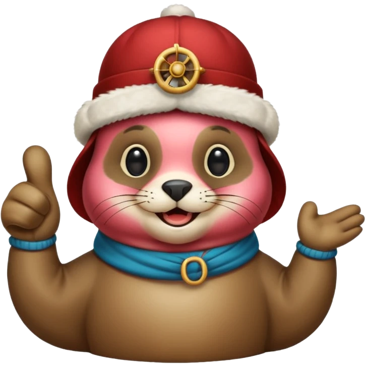 a seal wearing a propeller hat with his thumbs up emoji