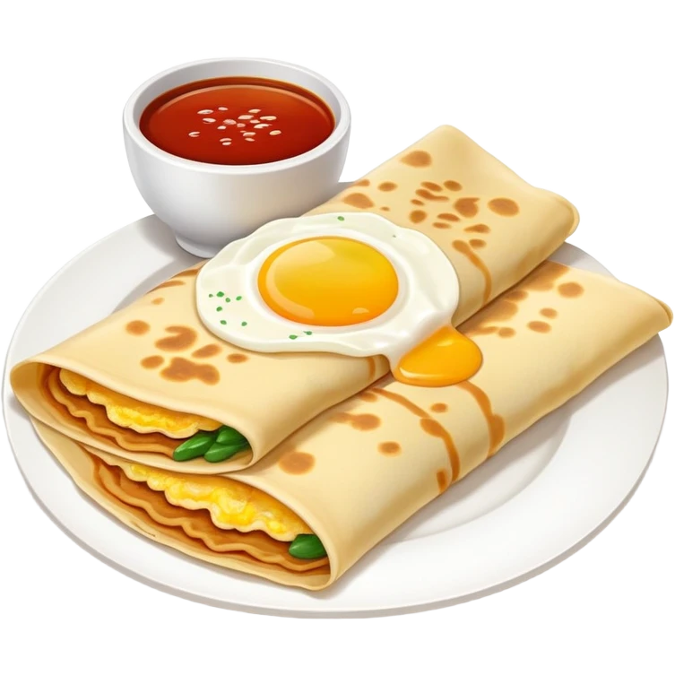 Chinese Crepe Jianbing folded with sauce and egg, simplified emoji style with bold outlines and bright colors, cartoon style popular street breakfast emoji