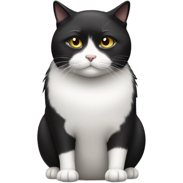 Black and white fat cat with black mullet emoji