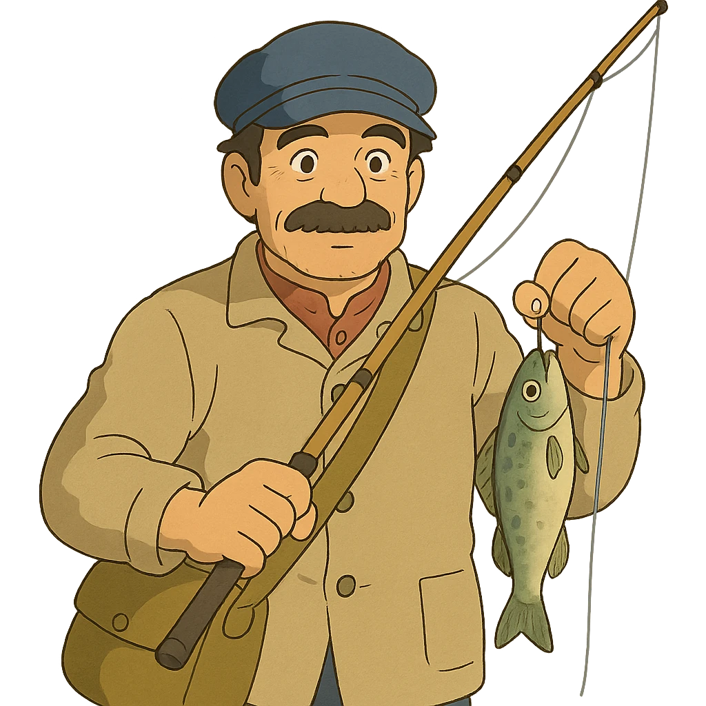 ghibli style fisherman wearing a blue cap emoji