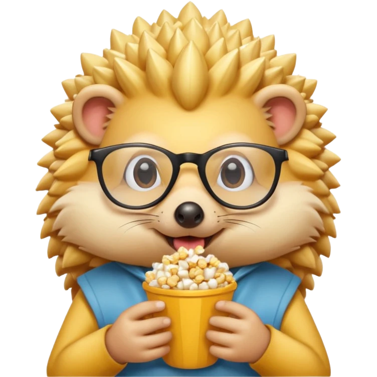 yellow hedgehog with glasses eating pop corn emoji