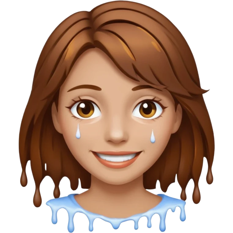 Brown Hair Woman , white paint , drip, face, happy emoji