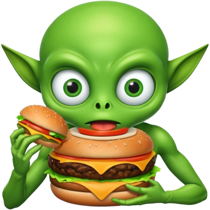 Big alien with burger emoji