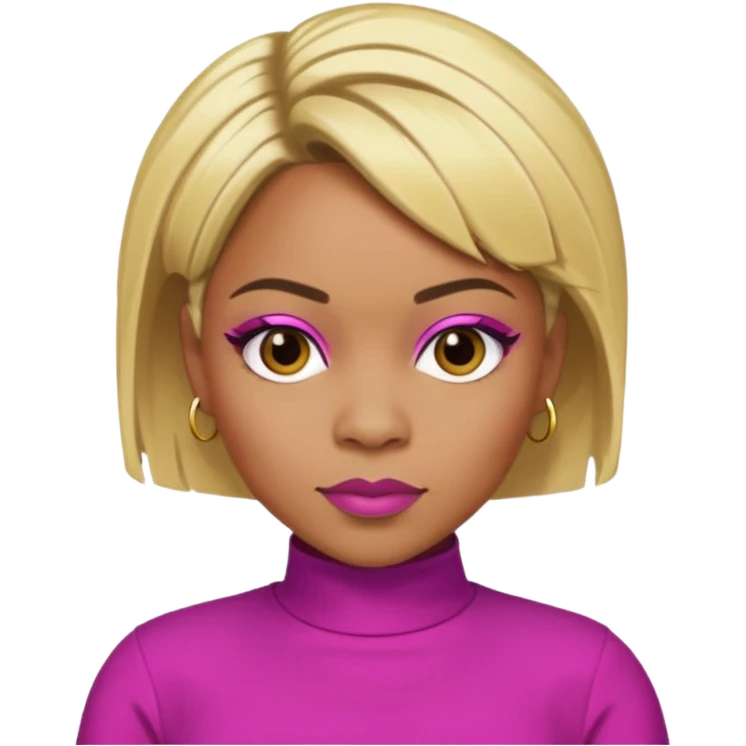 Tionne T-Boz Watkins with blonde short hair, brown eyes, magenta outfit emoji