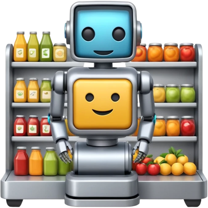 Computer design of a grocery shelf being run by a robot emoji