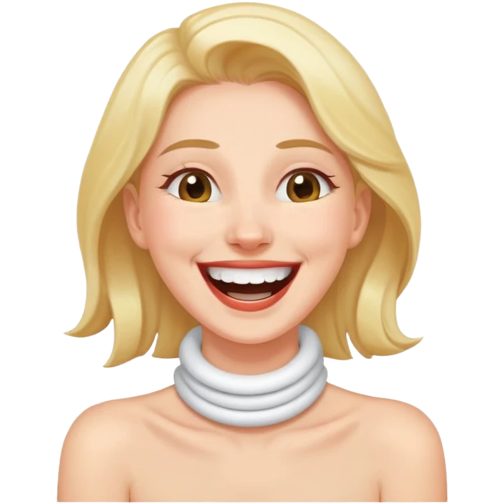 Woman holding neck while laughing emoji