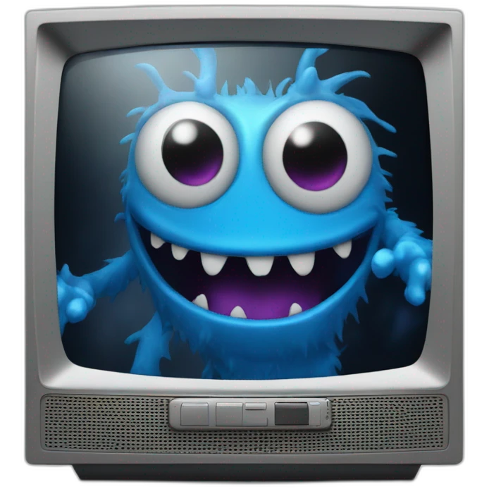 a blue monster emerging from a VHS television screen emoji