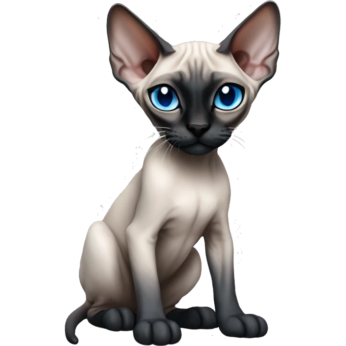 Siamese Sphynx  cat with blue eyes, full body, black nose ears and tail emoji