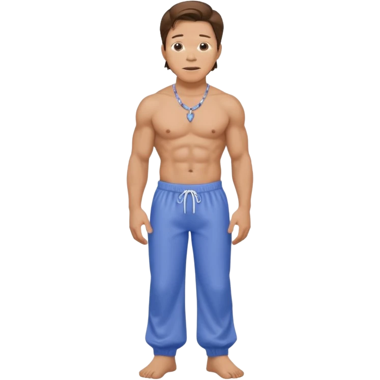 Mark Wahlberg with brown hair, latex periwinkle baggy pants, shirtless with necklace emoji