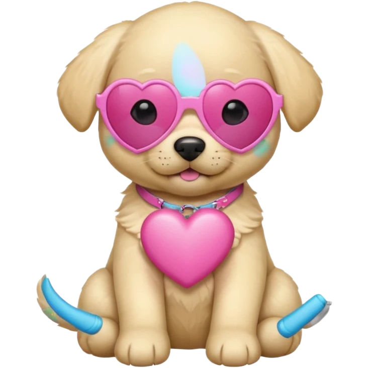 Blonde Labrador puppy with pink heart sunglasses emoji