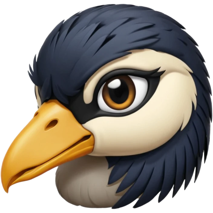 goose head that is emo with swoop of bangs over one eye emoji