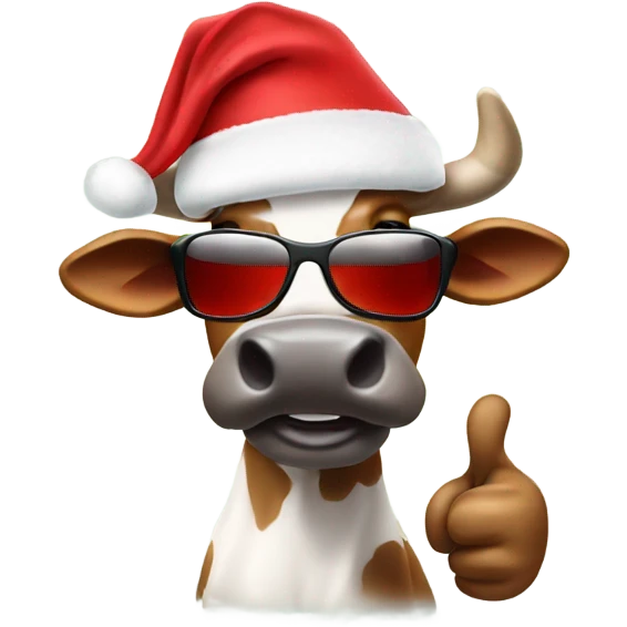 Cow with Santa hat and sunglasses thumbs up emoji