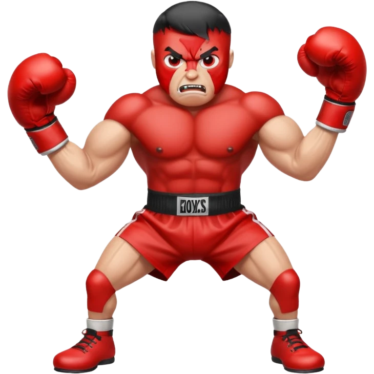 Gota de sangre con cara de enfado y unos guantes de boxeo, que tenga brazos y piernas musculados emoji