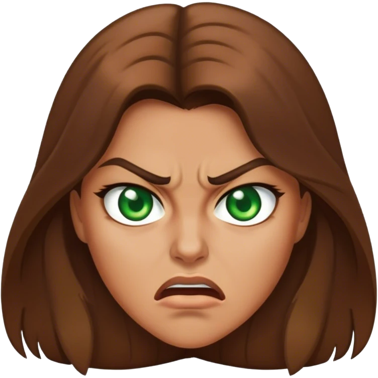 Angry woman with long Brown hair and Green eyes emoji