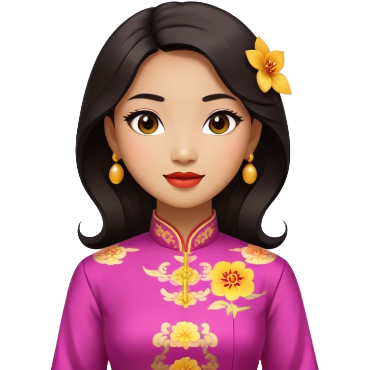 Cinematic Realistic Ao Dai Pop Culture Emoji, featuring an elegant portrayal of the traditional Vietnamese dress rendered with graceful textures and vibrant, cultural lighting. emoji