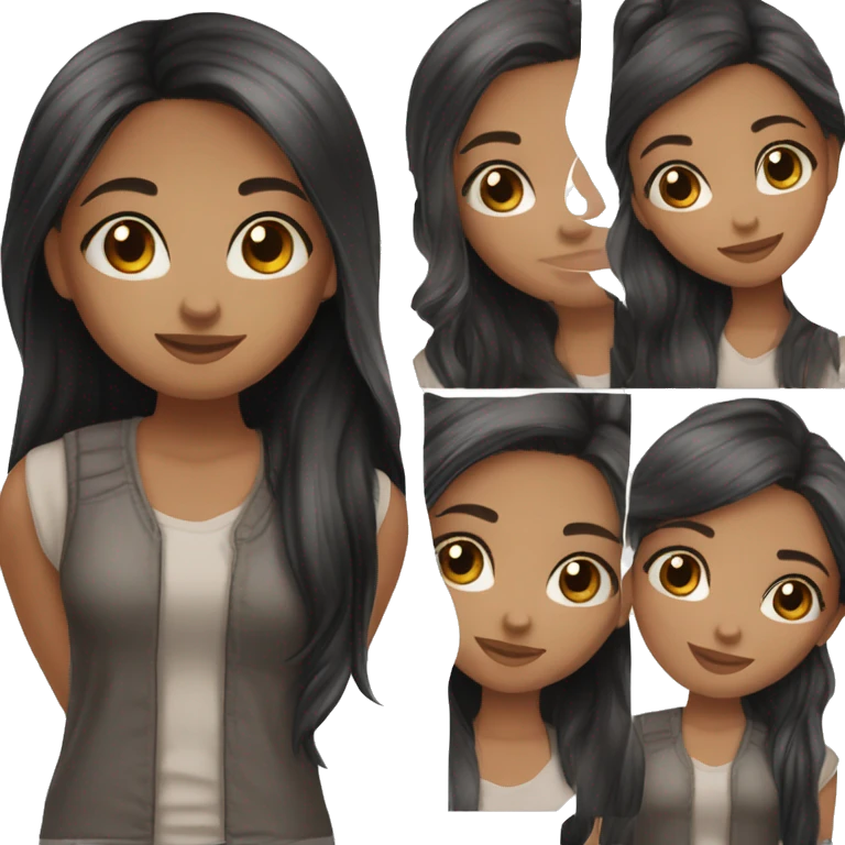 a sweet girl with hazel eye color, auburn, medium long black straight hair emoji