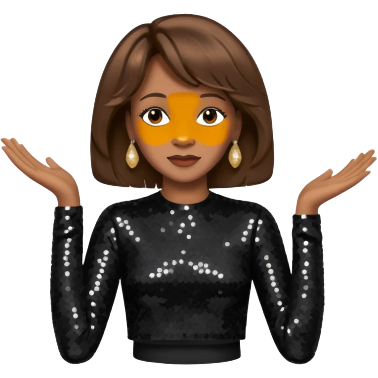 Whitney Houston with brown hair, black sequin long sleeve crop top emoji