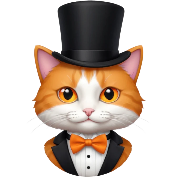 Um gato com gravata borboleta e usando uma Cartola emoji