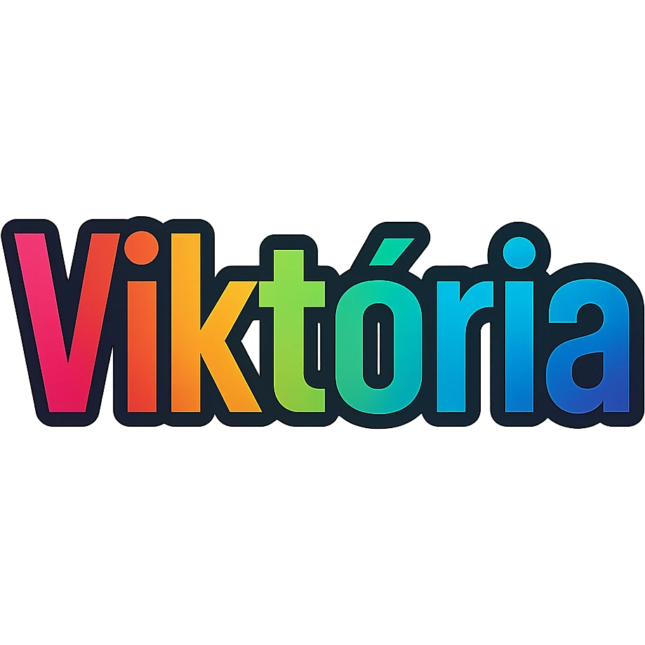 The name Viktória in a modern, colorful gradient font with a dark outline, transparent background, styled like the sample images. emoji