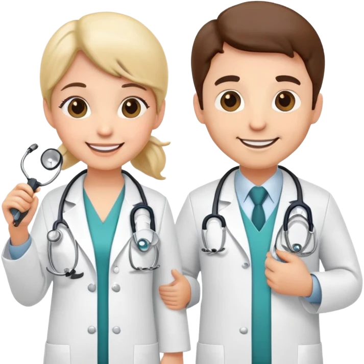 Two cartoon doctor characters with medical equipment emoji
