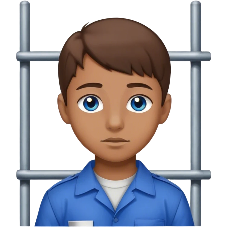 teen boy with brown hair and blue eyes in jail emoji