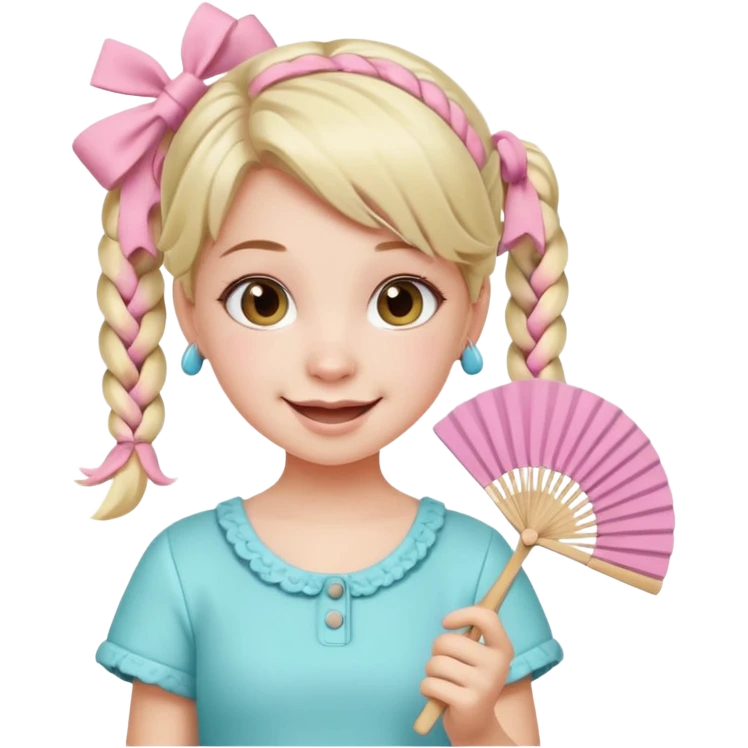 A pigtail girl in modern outfit using a pastel fan with playful expression. emoji