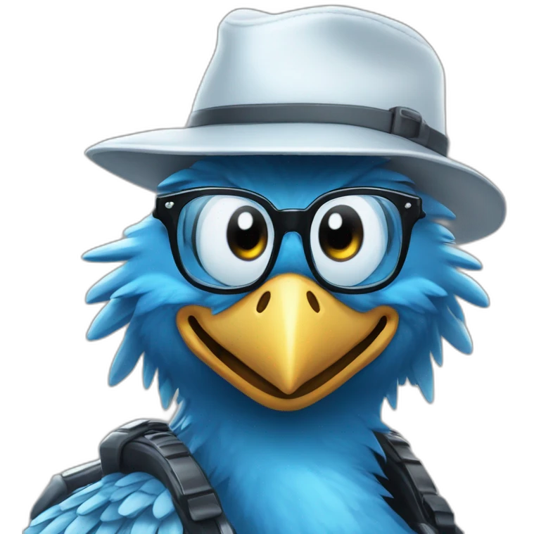 Crazy funny Cyberpunk Articuno head with human white teeth and beautiful smile wearing glasses and hat emoji