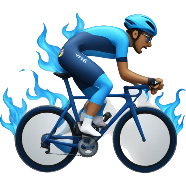 Racing cyclist with blue flames emoji