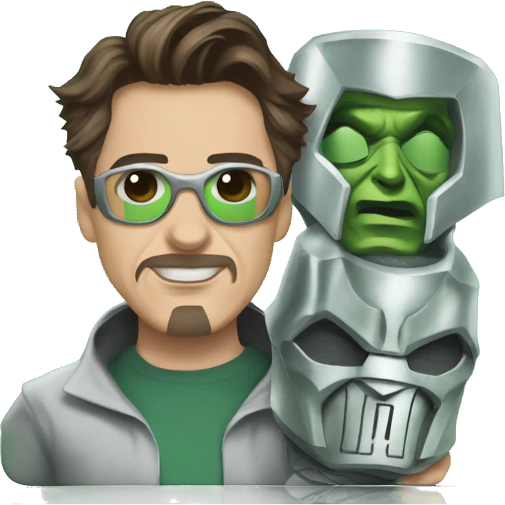 Robert Downey Jr. dressed as Doctor Doom and holding Doctor Doom masks emoji