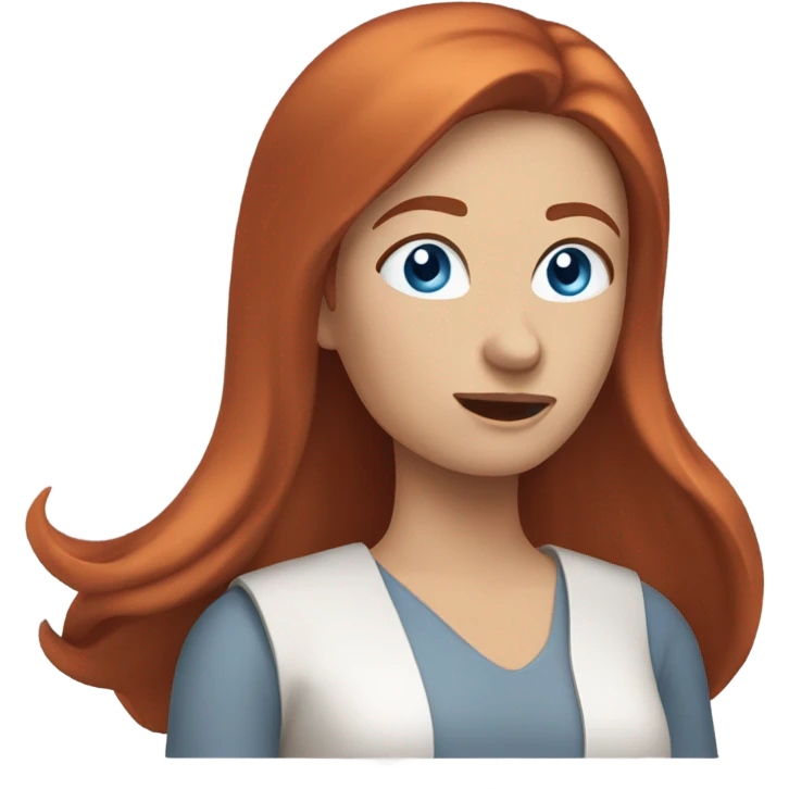 Red headed straight hair woman with blue eyes gesturing “what are you gonna do?” emoji