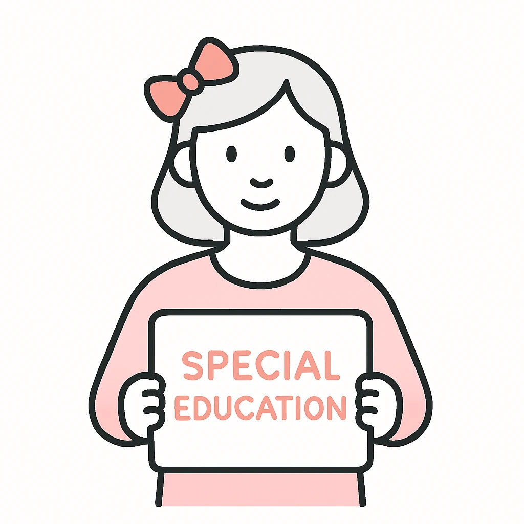 special education teacher with a pink bow in her hair, modern flat style, soft colors, white background emoji