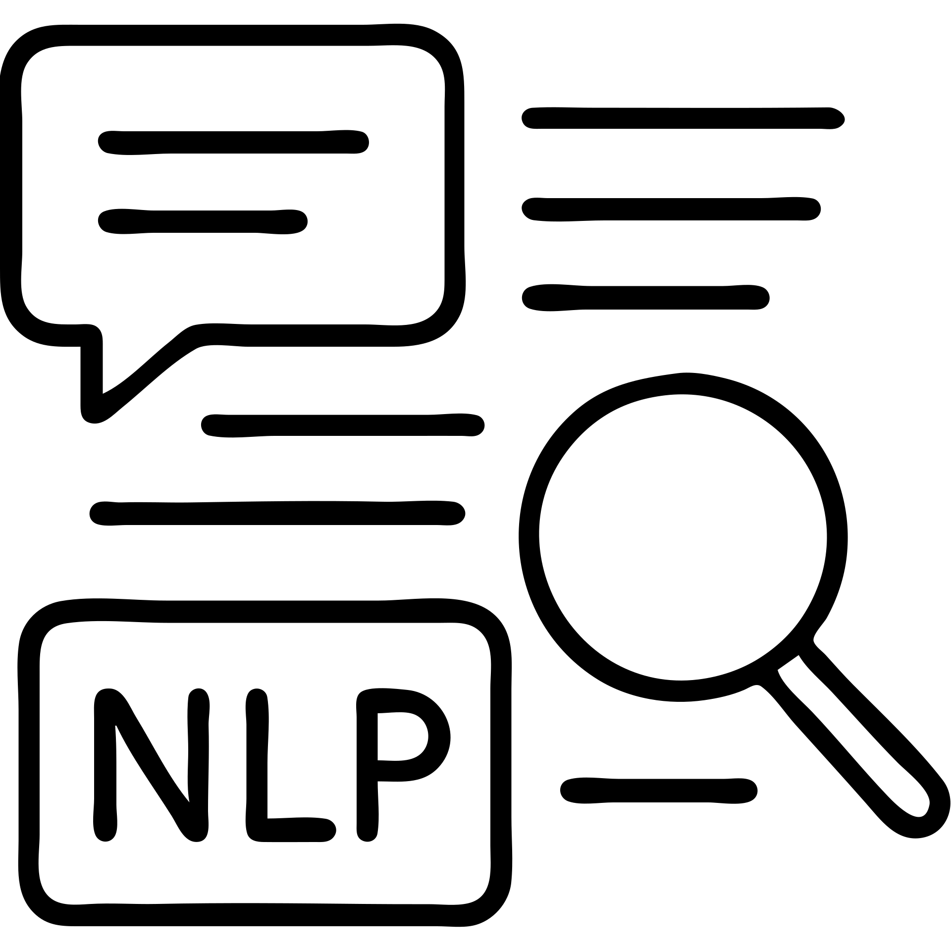 Outlined NLP icon with text processing and language analysis emoji