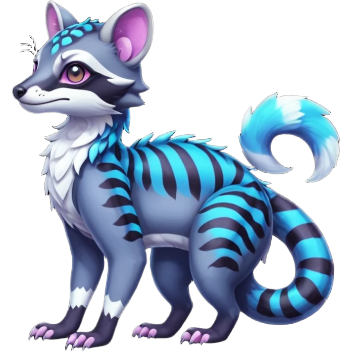 Colorful neon tropical exotic cute cool beautiful shiny beautiful fantasy-civet-genet-sergal-vernid-Gryphon-Cacomistle-Trico-oncilla-animal-Fakémon-hybrid-fursona (full body) emoji
