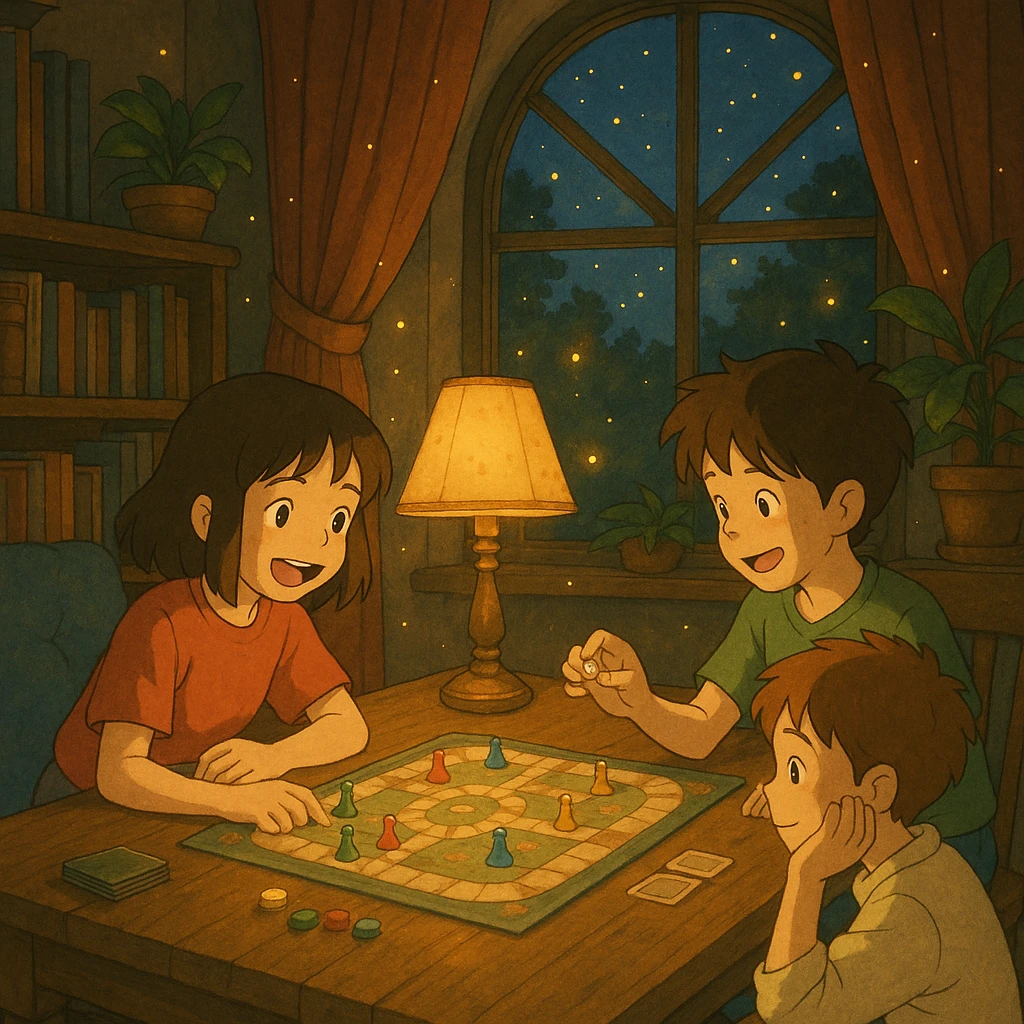 game night scene with magical lighting emoji