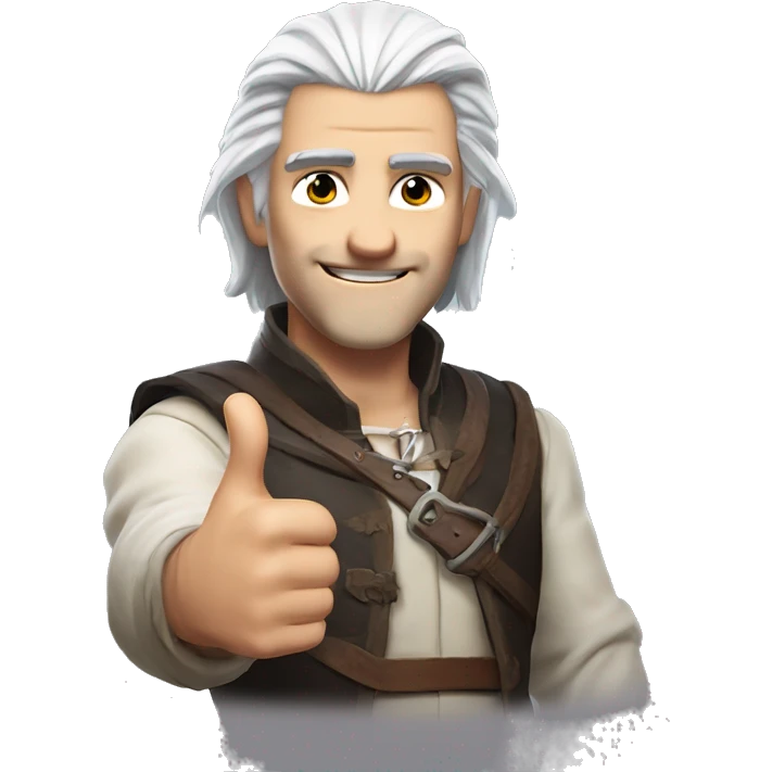 Gerald from rivia the protagonist of the witcher, with white hair, give a thumbs up with hands emoji