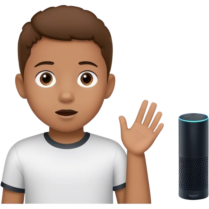 a kid is talking to a amazon alexa emoji