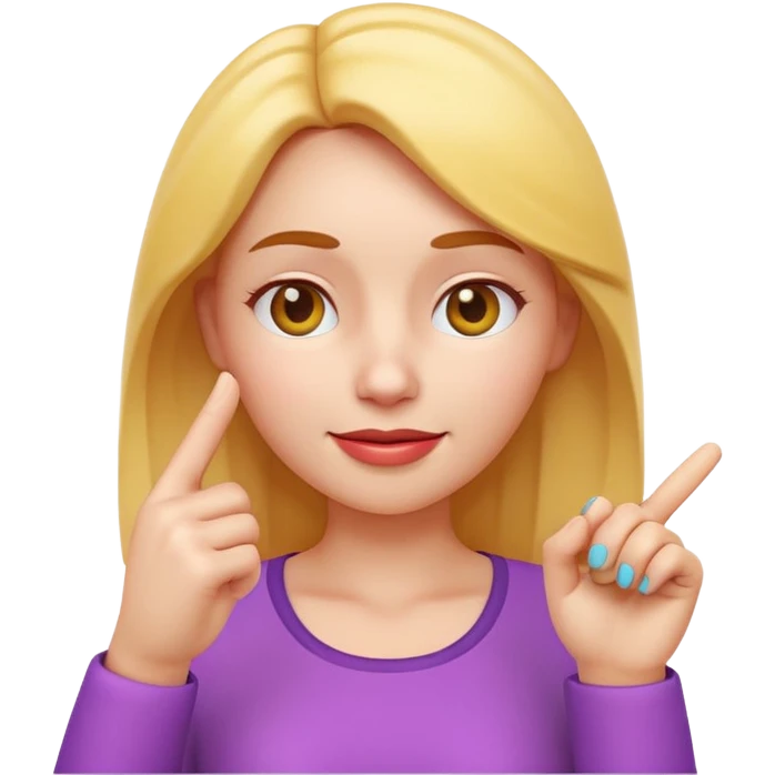 Apple-style 3D emoji of a cartoon woman pointing to her forehead with one finger, friendly expression, clean and colorful design, no background. emoji