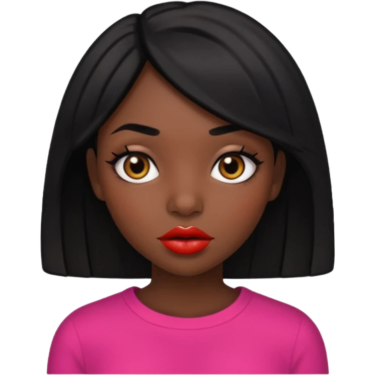 Dark skin gurl with black hair, big lips m, dark brown eye, octagon face shape and chinky eyes no red lipstick  emoji