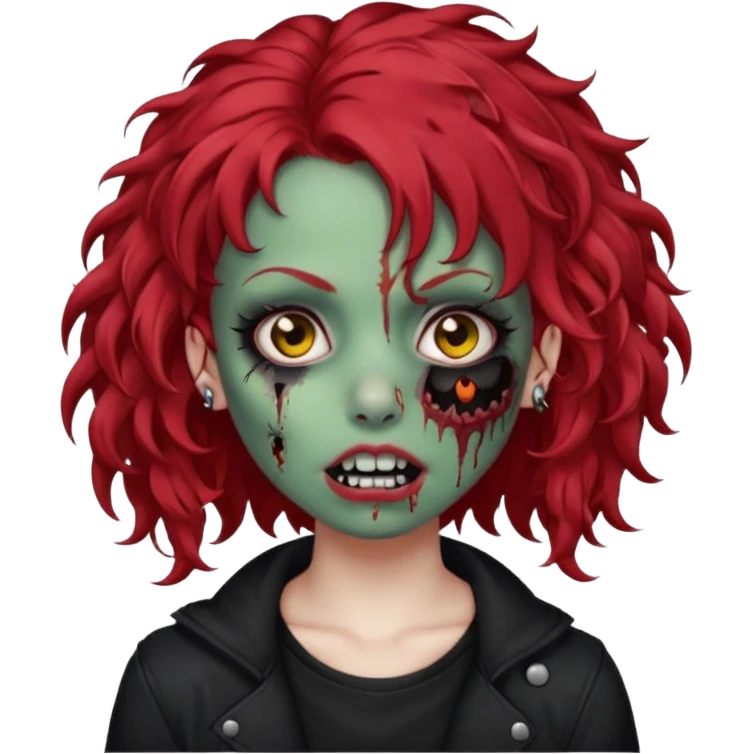 zombie girl red hair cacheado com piercings na boca e nariz roupa emo emoji