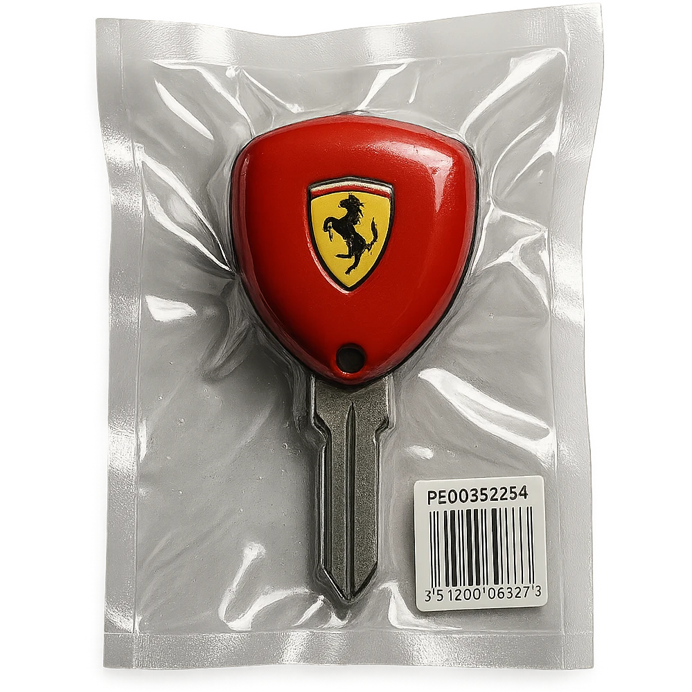 classic Ferrari car key, red, chrome details, Ferrari logo, glossy emoji