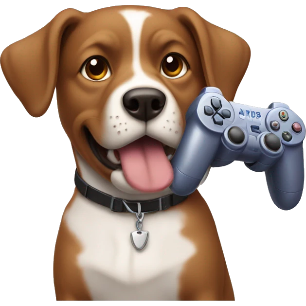 Brown stafford dog playing playstation emoji
