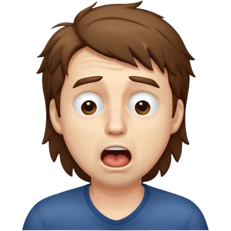 Weak man with disheveled hair, large dark circles under his eyes, and yawning emoji