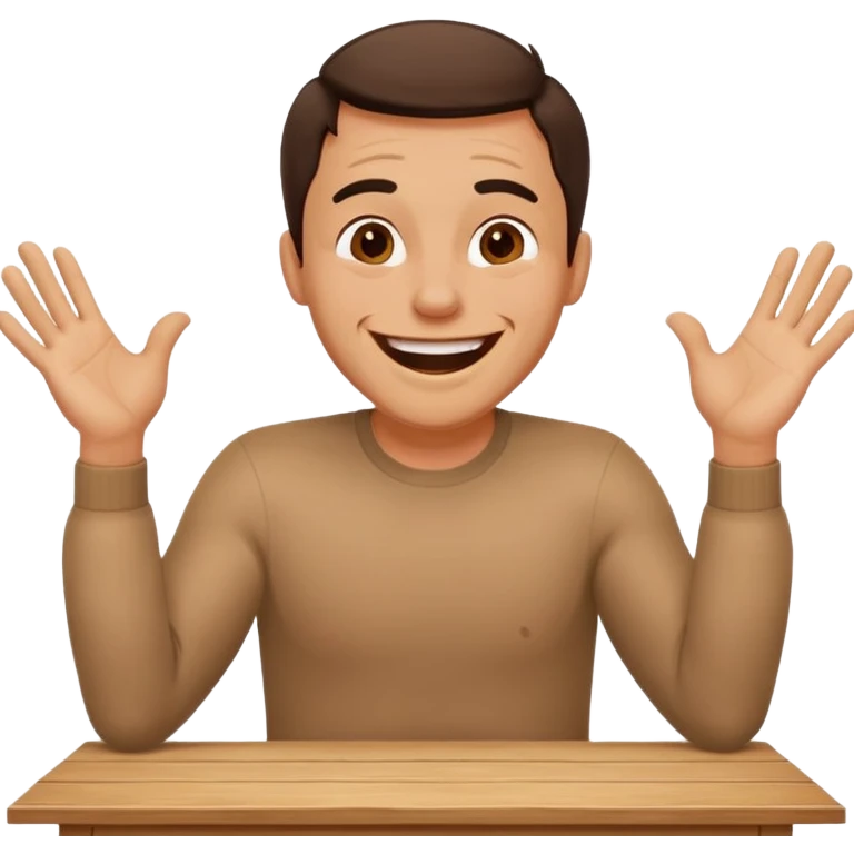 A man is laughing and knocking with both hands on the table in front of him emoji