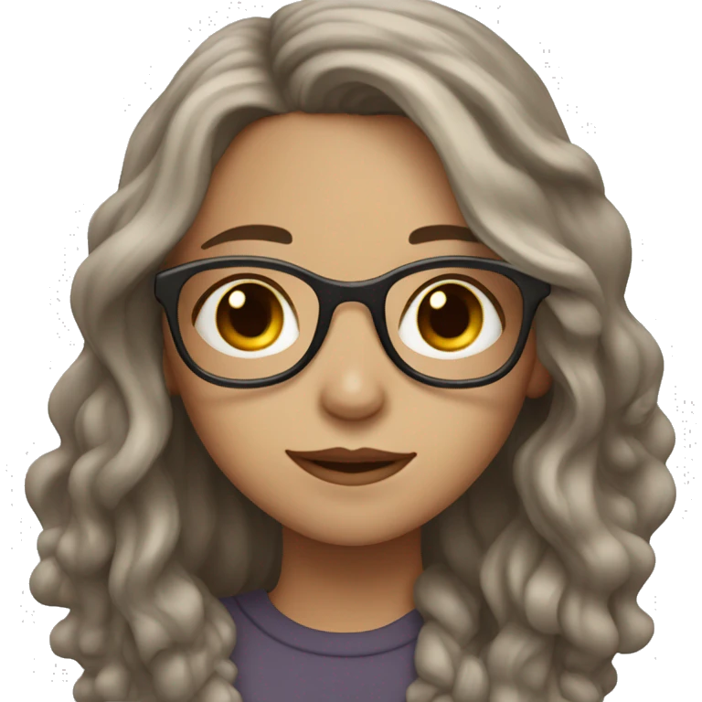 girl with white skin and brown eyes and long wavy brown hair with glasses emoji