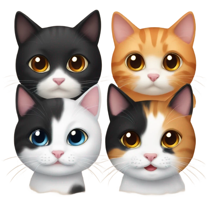 2 cute cats, 1 orange cat, 1 black cat, and 1 calico kitten emoji