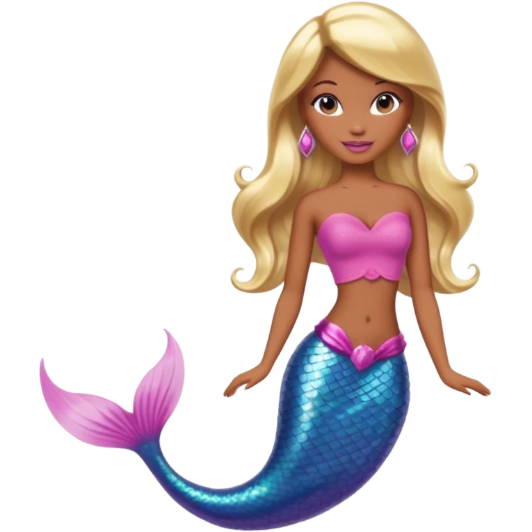 Brown skin blonde hair barbie mermaid with pink tail emoji