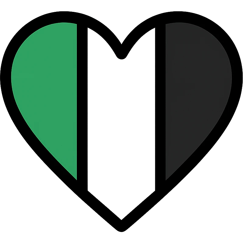 heart with clean and minimal vertical green, black, and white stripes emoji