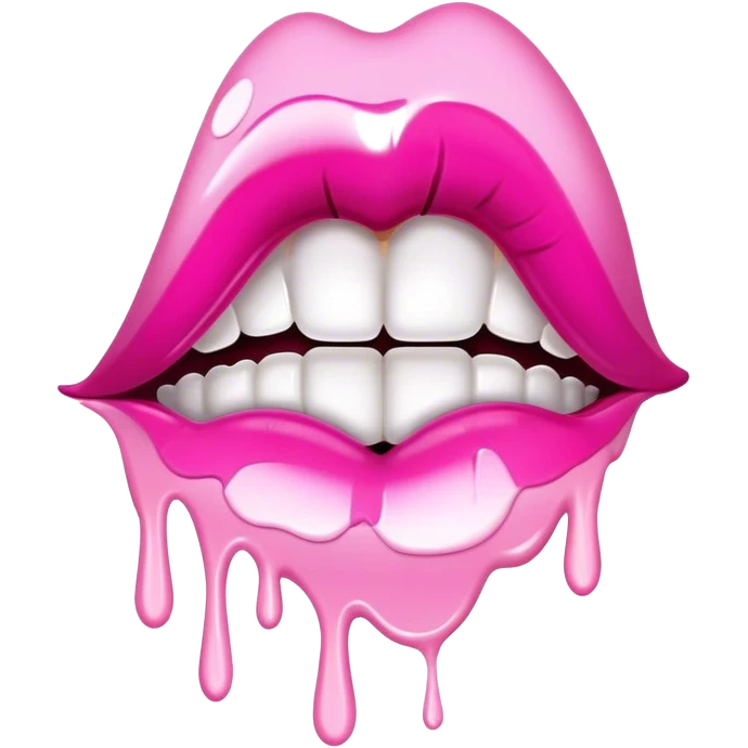 Floating pink glossy lip with dripping pale white paint emoji
