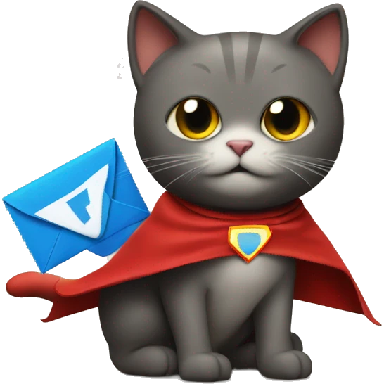 cat wearing a superhero cape with a mail logo  emoji