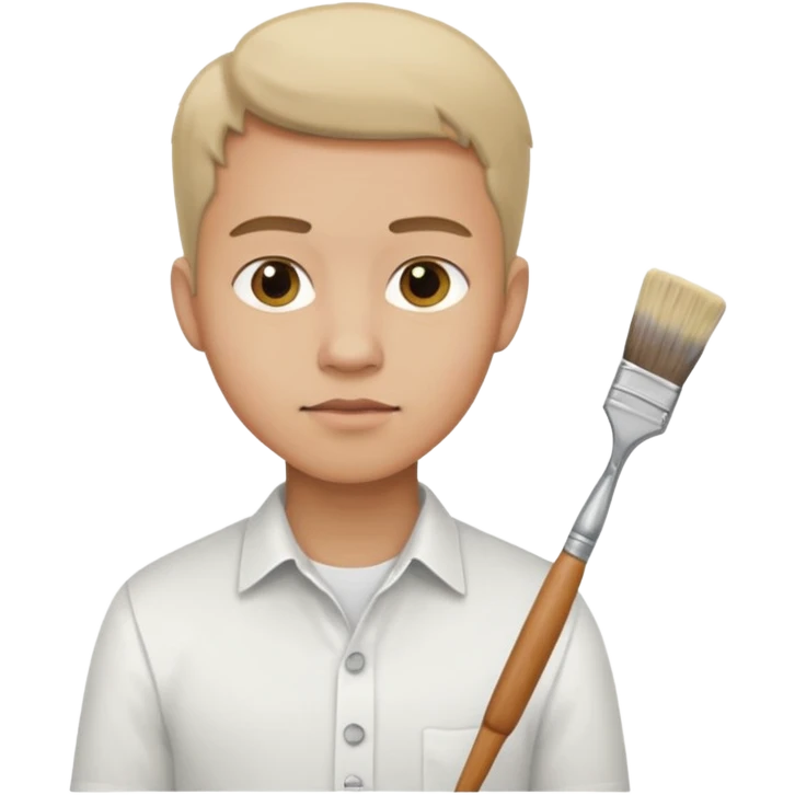 a man in a white buttoned shirt thinking about  a brush emoji